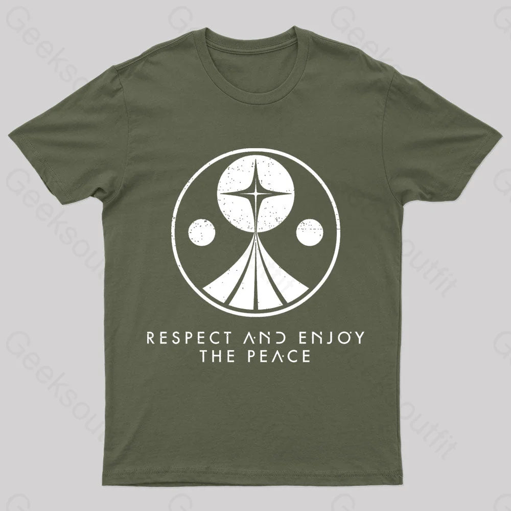 Respect And Enjoy The Peace Geek T-Shirt Army Green / S