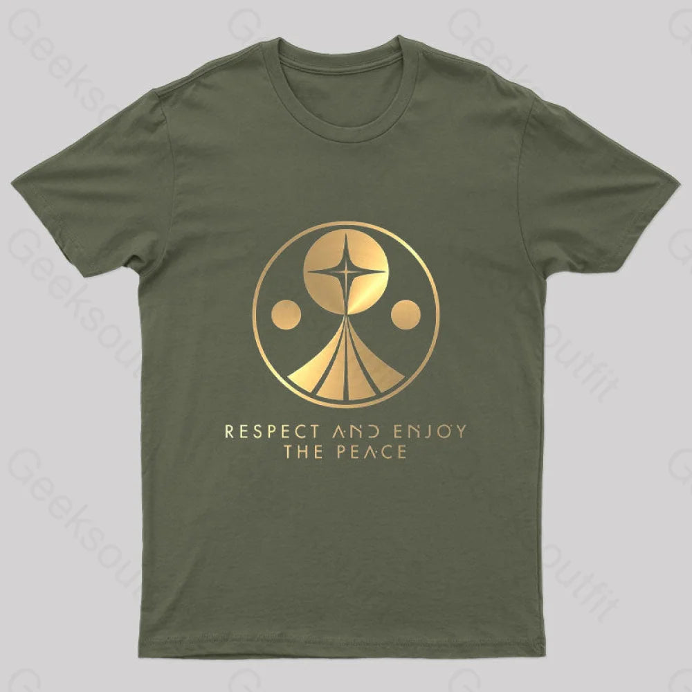 Respect And Enjoy The Peace Nerd T-Shirt Army Green / S