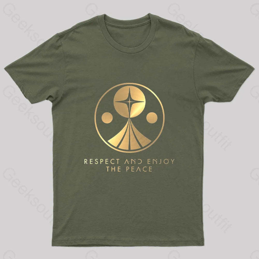 Respect And Enjoy The Peace Nerd T-Shirt Army Green / S