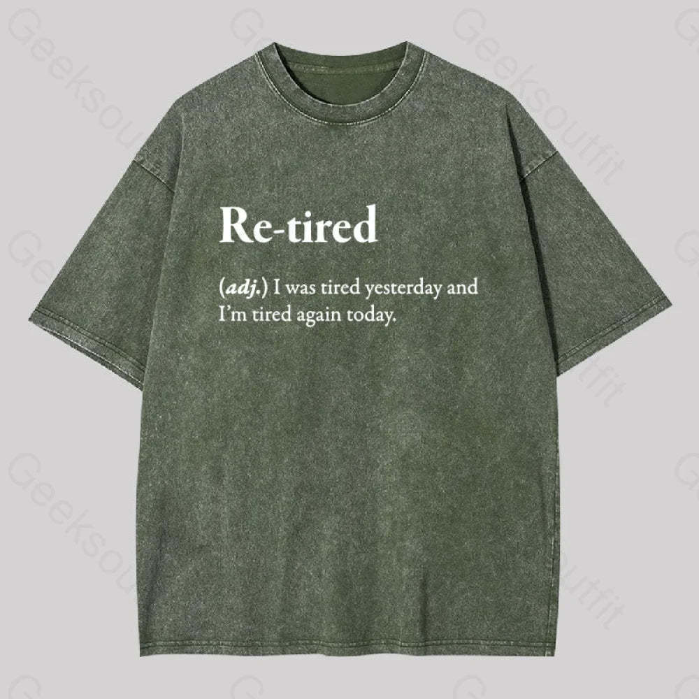 Retired Definition Geek Washed T-Shirt Army Green / S