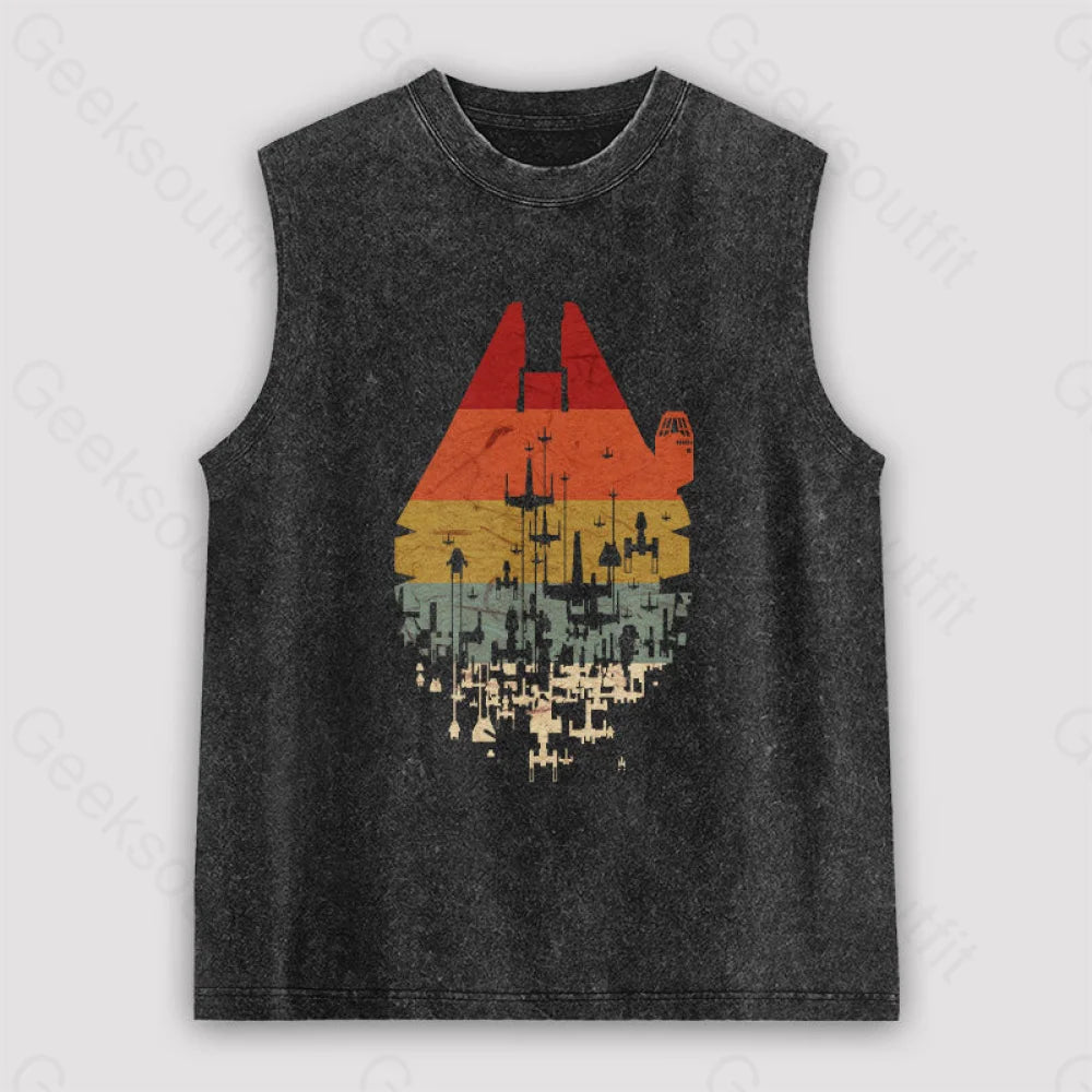Retro Battleship Unisex Washed Tank Black / S