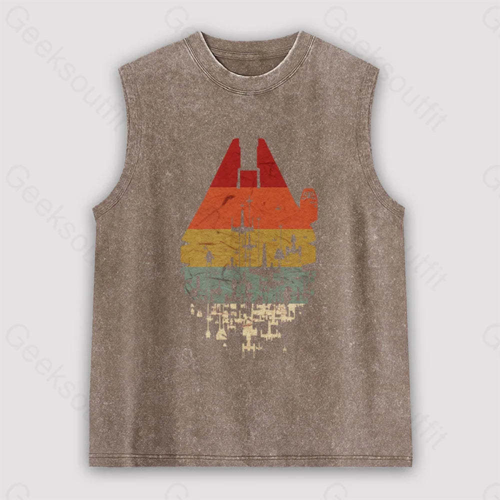 Retro Battleship Unisex Washed Tank Brown / S