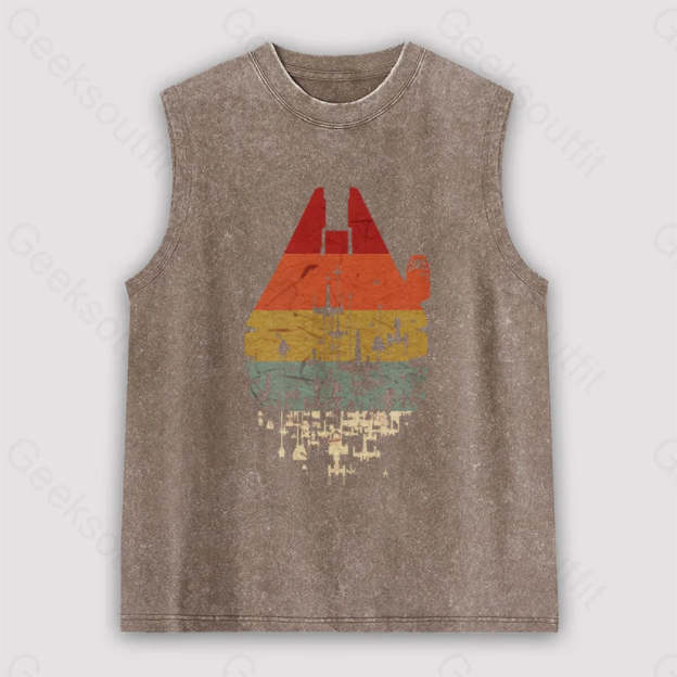 Retro Battleship Unisex Washed Tank Brown / S