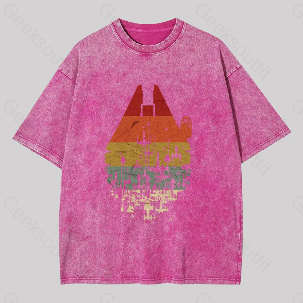 Retro Battleship Washed T-Shirt Rose Red / S