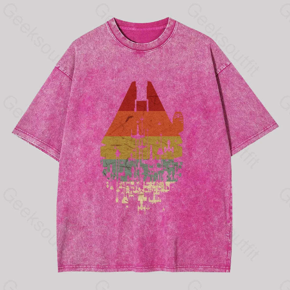 Retro Battleship Washed T-Shirt Rose Red / S