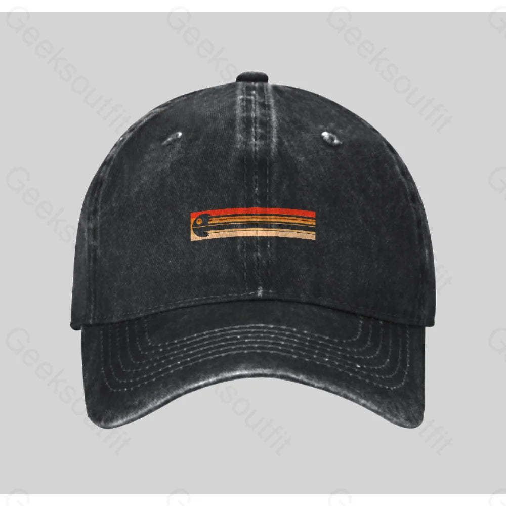 Retro Death Star Washed Vintage Baseball Cap Black