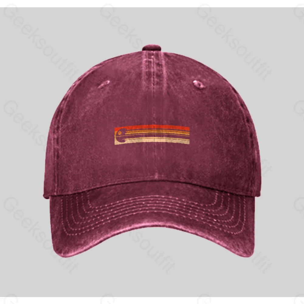 Retro Death Star Washed Vintage Baseball Cap Red