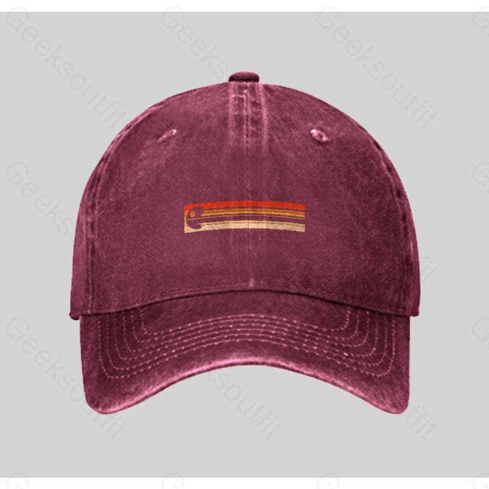Retro Death Star Washed Vintage Baseball Cap Red