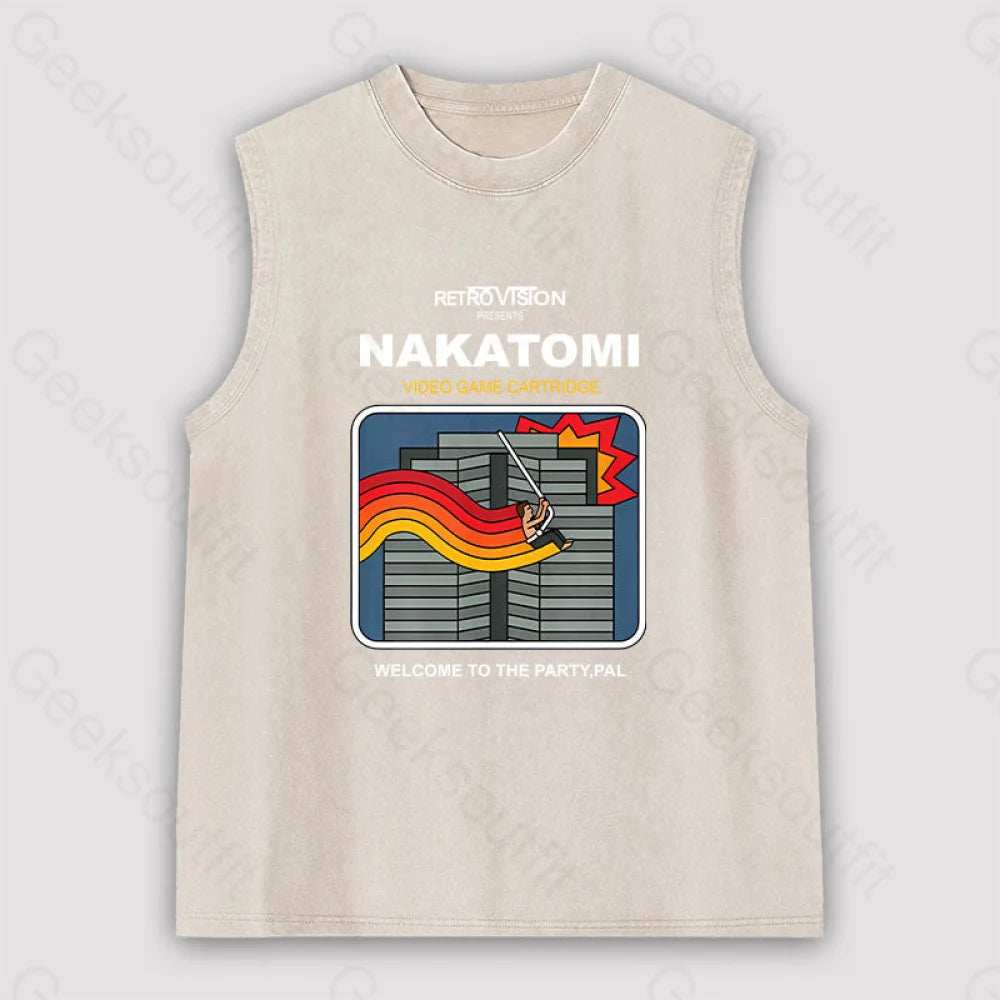 Retro Nakatomi Game Unisex Washed Tank Apricot / S