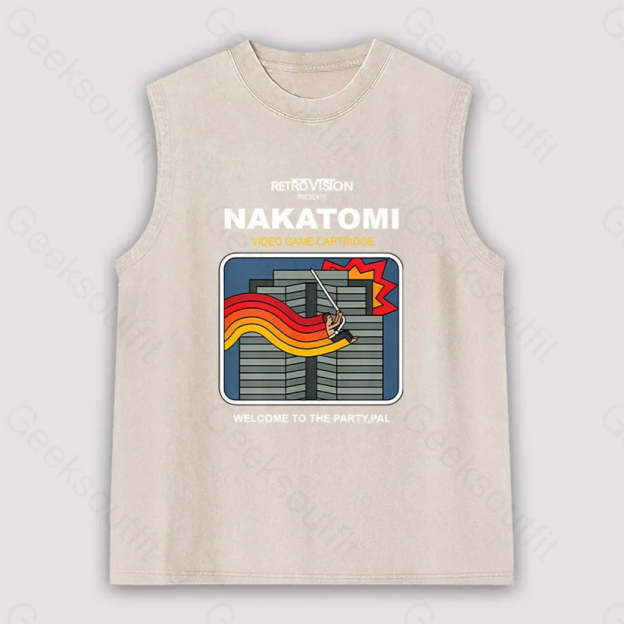 Retro Nakatomi Game Unisex Washed Tank Apricot / S