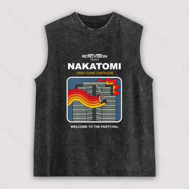 Retro Nakatomi Game Unisex Washed Tank Black / S