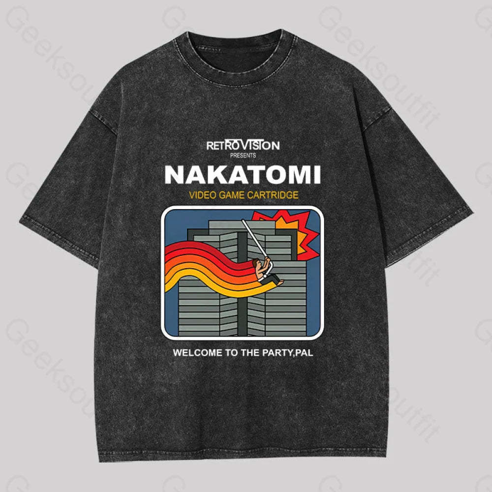 Retro Nakatomi Game Washed T-Shirt Black / S