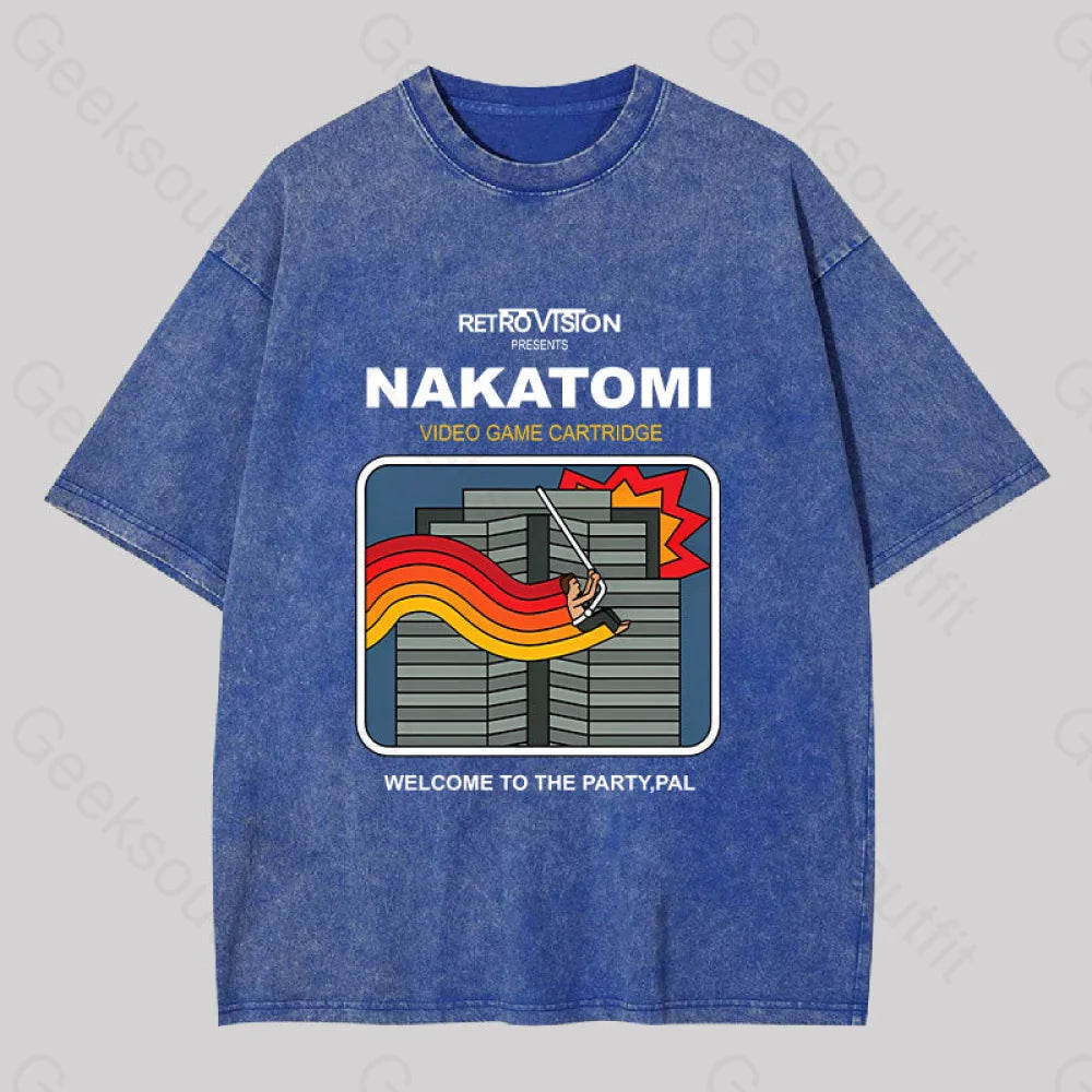 Retro Nakatomi Game Washed T-Shirt Blue / S