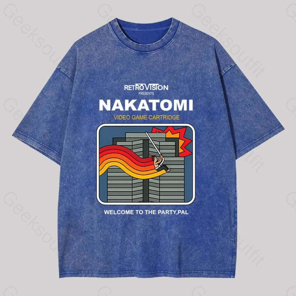 Retro Nakatomi Game Washed T-Shirt Blue / S