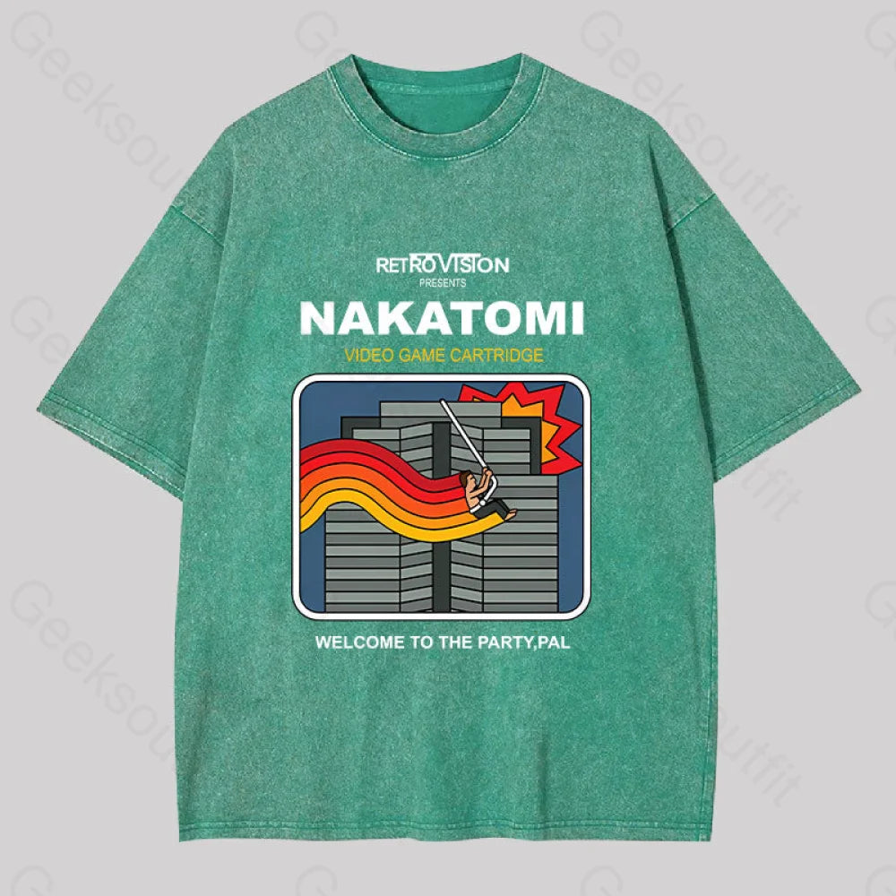 Retro Nakatomi Game Washed T-Shirt Grass Green / S