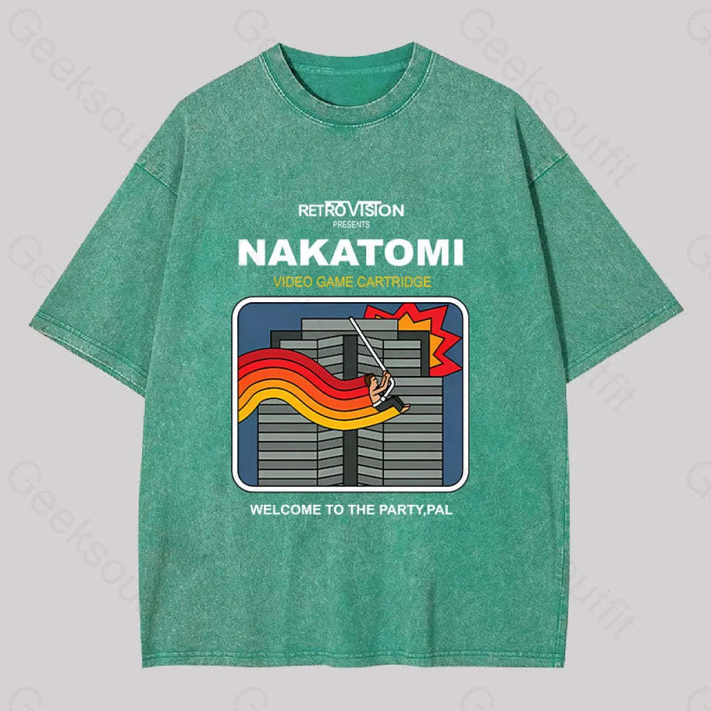 Retro Nakatomi Game Washed T-Shirt Grass Green / S