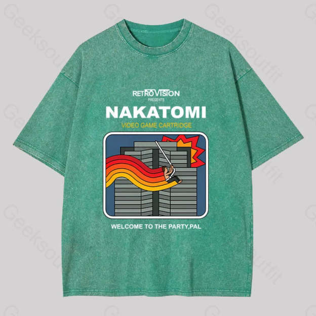Retro Nakatomi Game Washed T-Shirt Grass Green / S