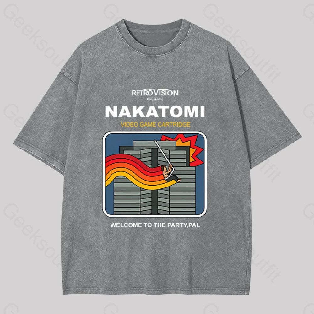 Retro Nakatomi Game Washed T-Shirt Grey / S