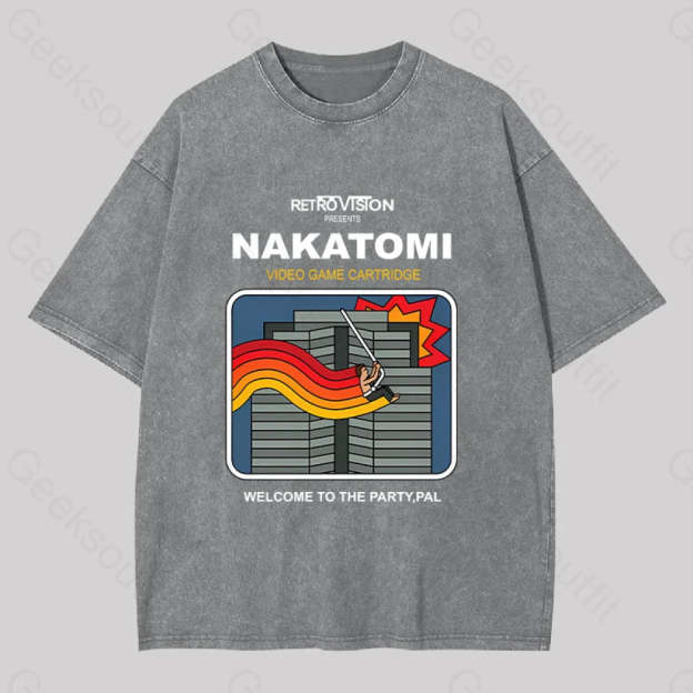 Retro Nakatomi Game Washed T-Shirt Grey / S