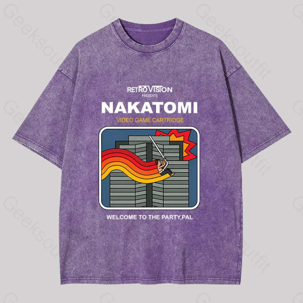 Retro Nakatomi Game Washed T-Shirt Purple / S