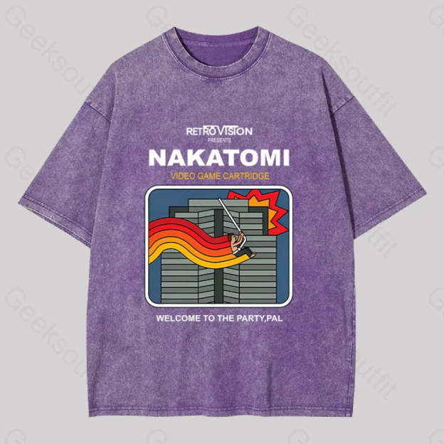 Retro Nakatomi Game Washed T-Shirt Purple / S