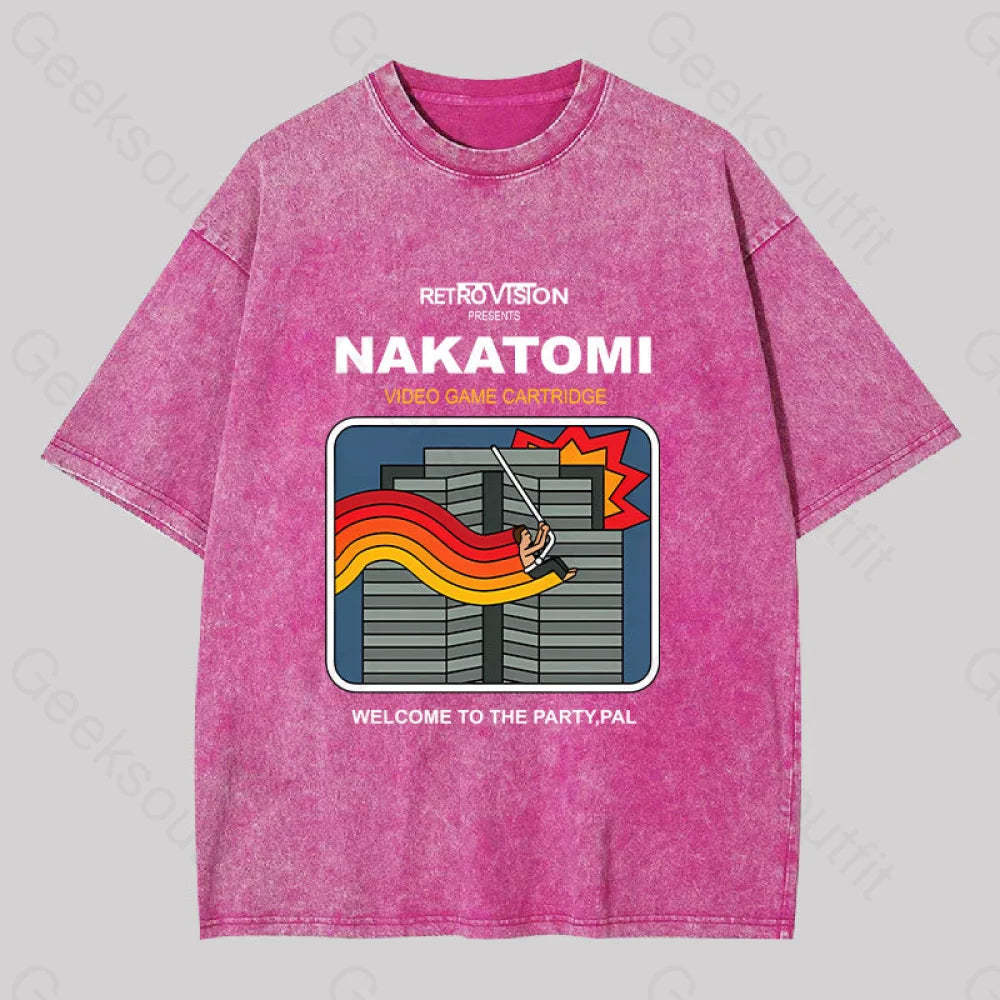 Retro Nakatomi Game Washed T-Shirt Rose Red / S