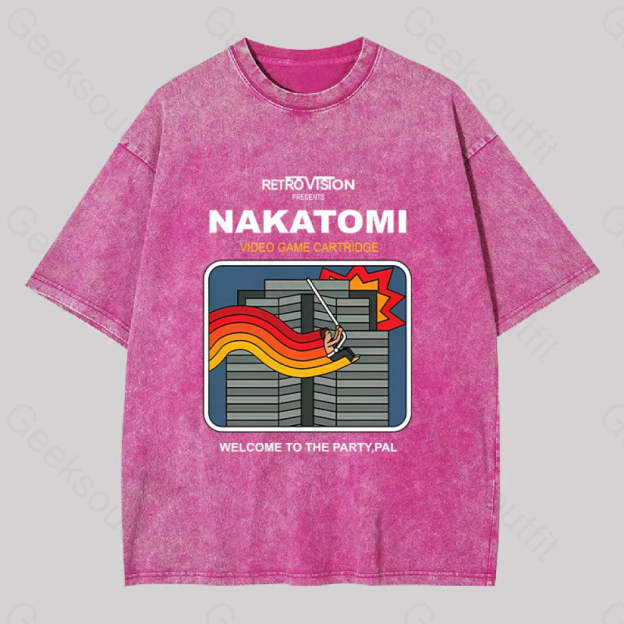 Retro Nakatomi Game Washed T-Shirt Rose Red / S
