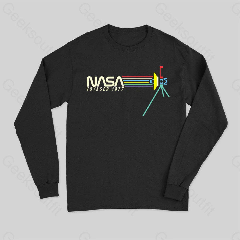 Retro Nasa Voyager Spacecraft Long Sleeve T-Shirt Black / S