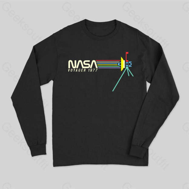 Retro Nasa Voyager Spacecraft Long Sleeve T-Shirt Black / S