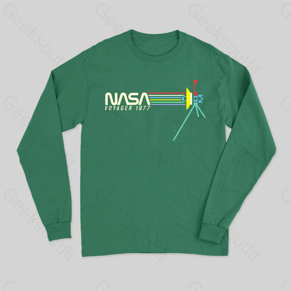 Retro Nasa Voyager Spacecraft Long Sleeve T-Shirt Green / S