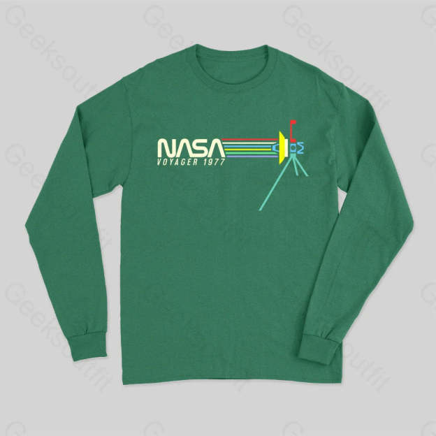 Retro Nasa Voyager Spacecraft Long Sleeve T-Shirt Green / S