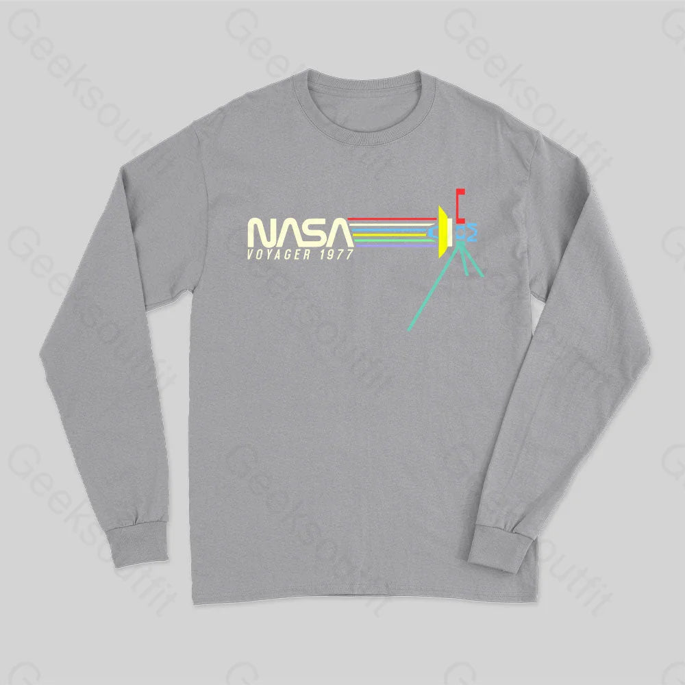Retro Nasa Voyager Spacecraft Long Sleeve T-Shirt Grey / S