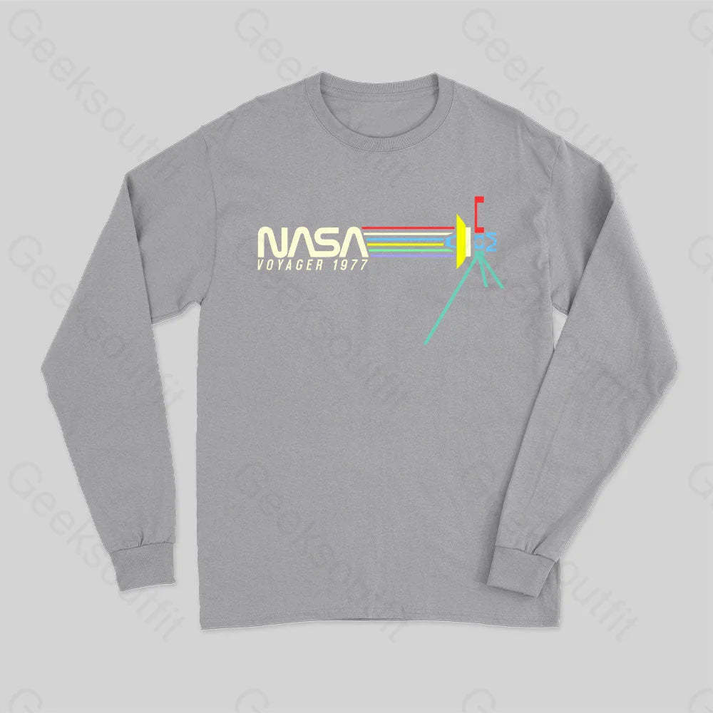 Retro Nasa Voyager Spacecraft Long Sleeve T-Shirt Grey / S