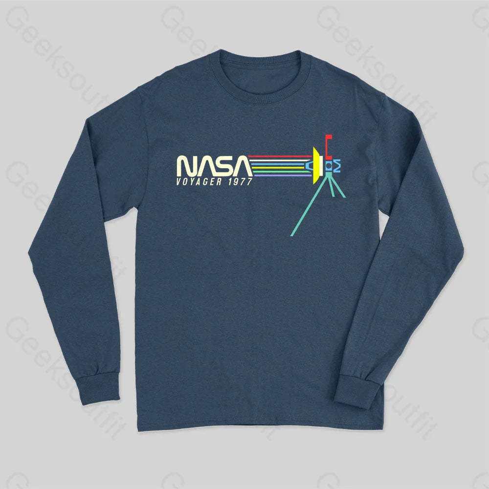 Retro Nasa Voyager Spacecraft Long Sleeve T-Shirt Navy / S