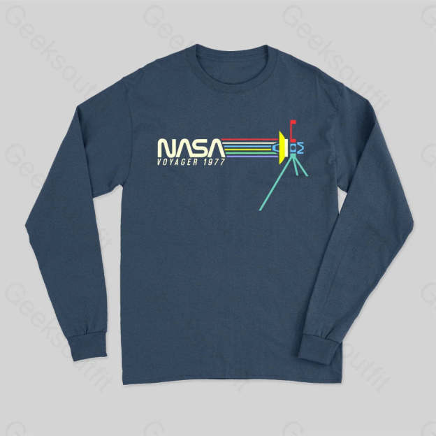 Retro Nasa Voyager Spacecraft Long Sleeve T-Shirt Navy / S