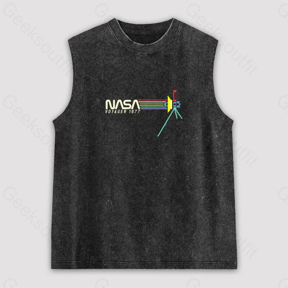 Retro Nasa Voyager Spacecraft Unisex Washed Tank Black / S