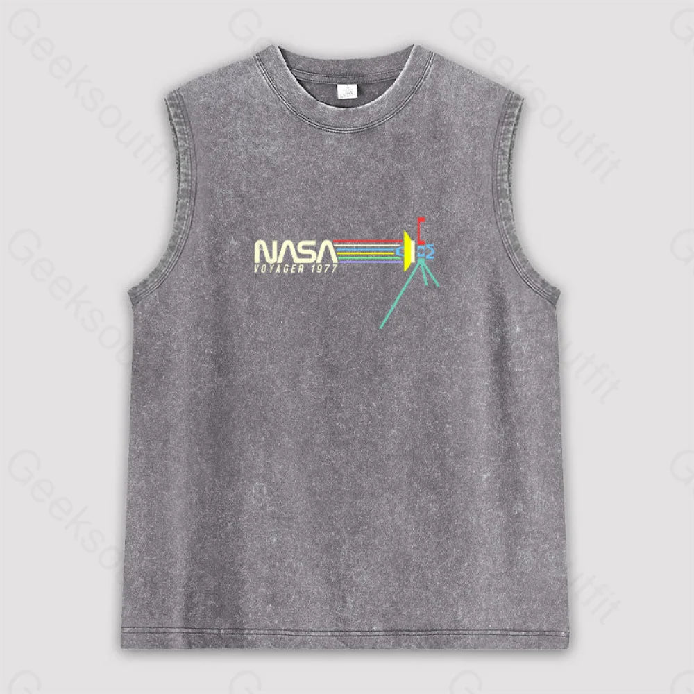 Retro Nasa Voyager Spacecraft Unisex Washed Tank Grey / S