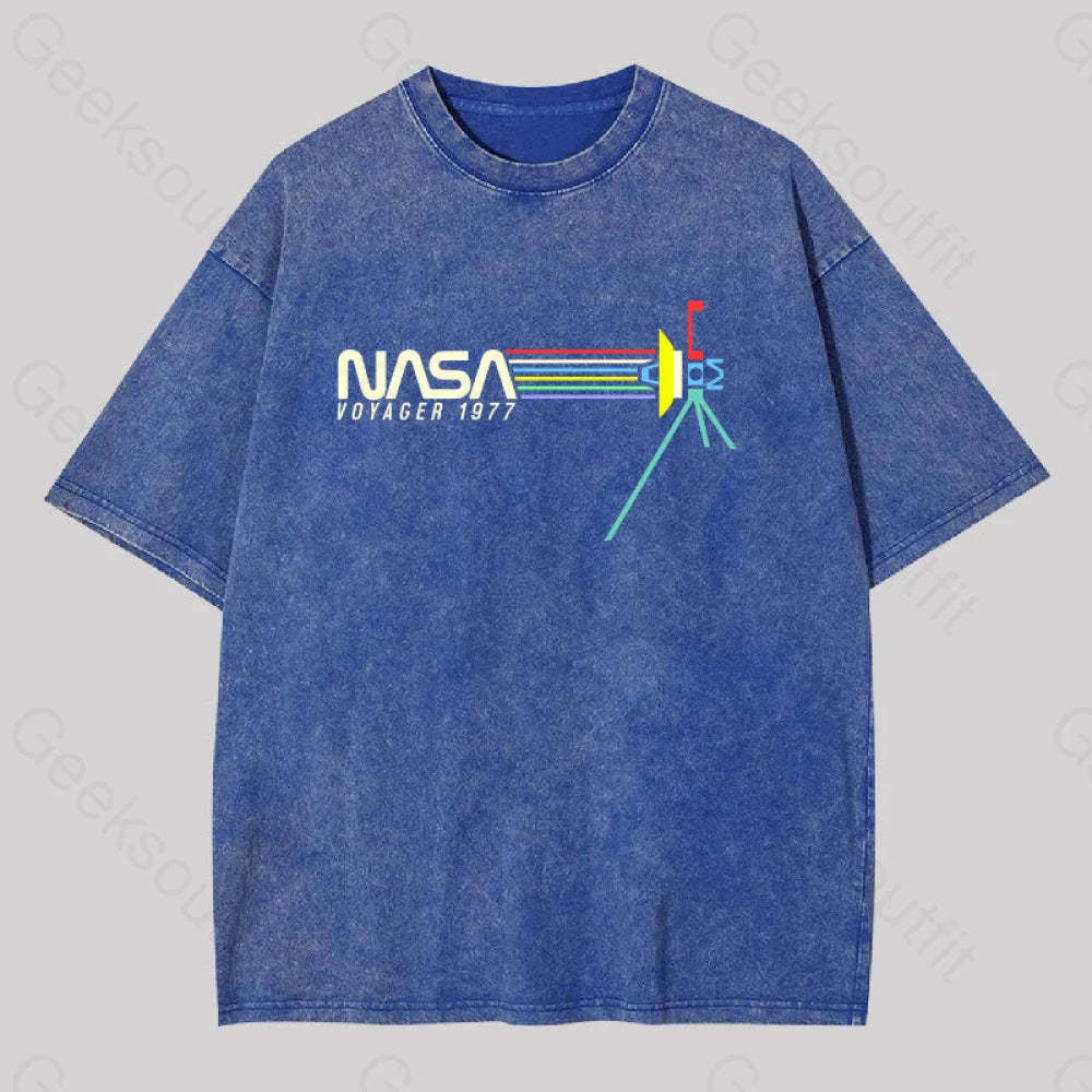 Retro Nasa Voyager Spacecraft Washed T-Shirt Blue / S