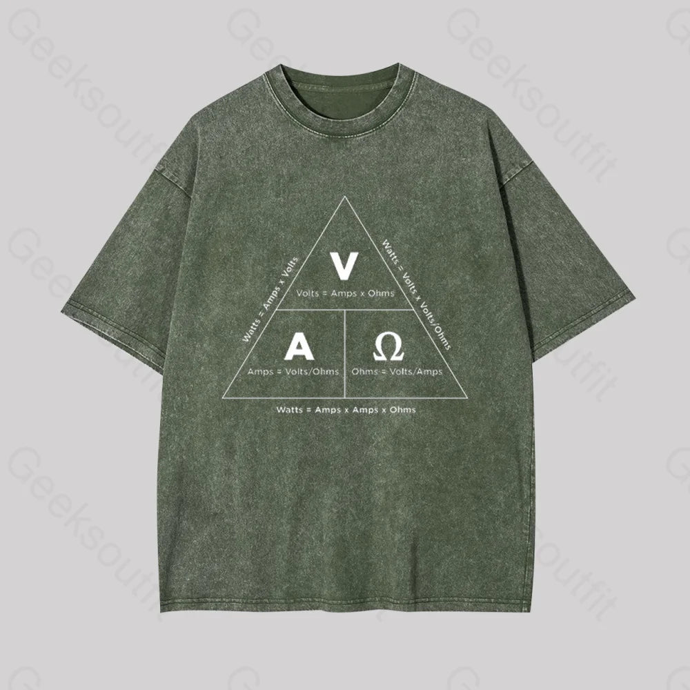 Retro Ohm?��s Law Geek Washed T-Shirt Armygreen / S