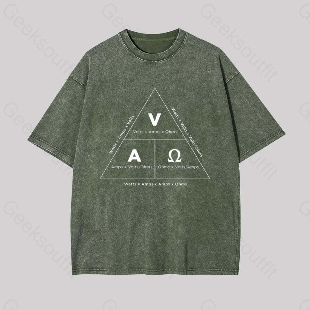 Retro Ohm?��s Law Geek Washed T-Shirt Armygreen / S