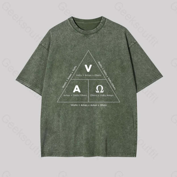Retro Ohm?��s Law Geek Washed T-Shirt Armygreen / S