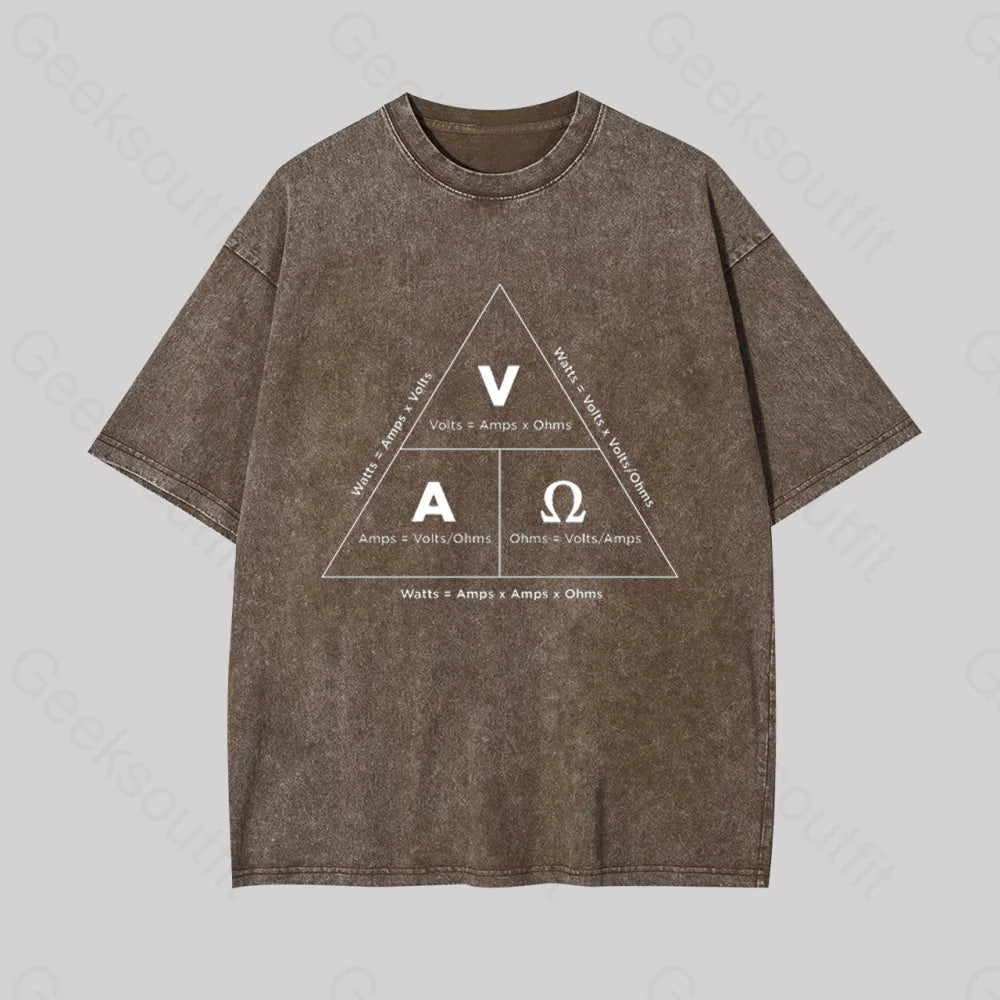 Retro Ohm?��s Law Geek Washed T-Shirt Coffee / S