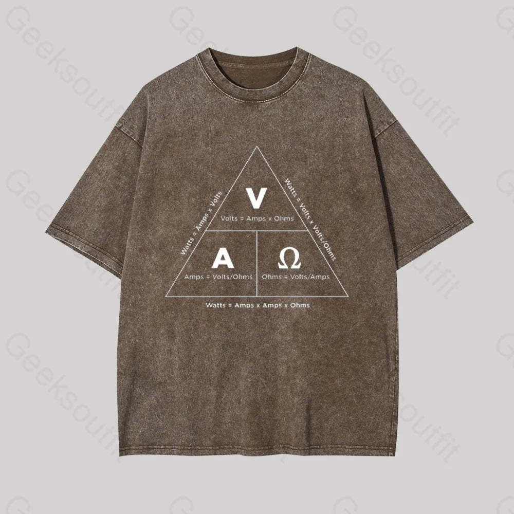 Retro Ohm?��s Law Geek Washed T-Shirt Coffee / S