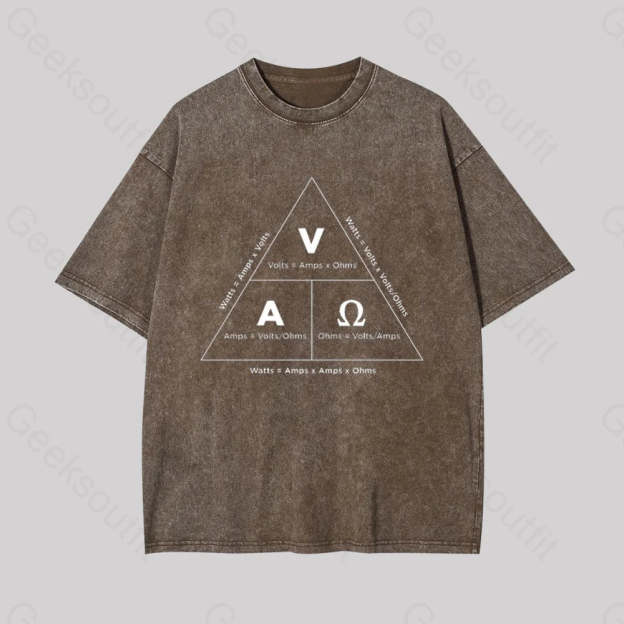 Retro Ohm?��s Law Geek Washed T-Shirt Coffee / S