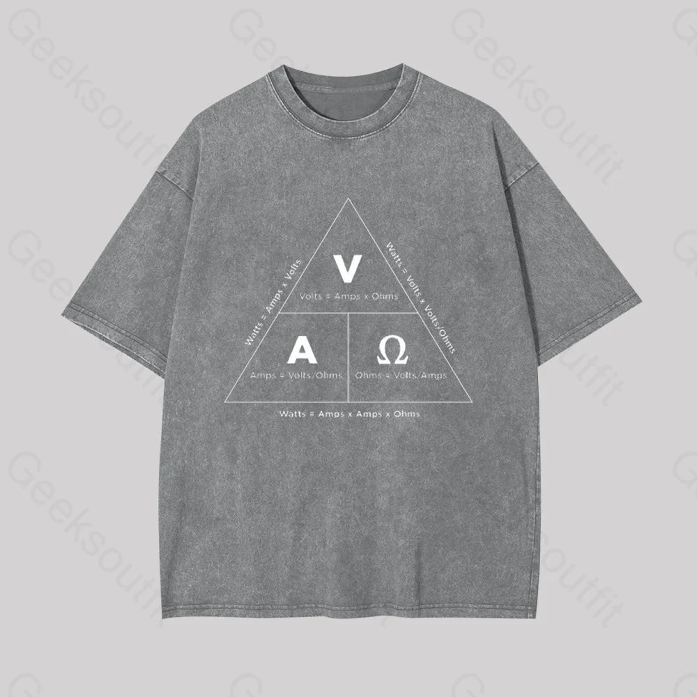 Retro Ohm?��s Law Geek Washed T-Shirt Grey / S