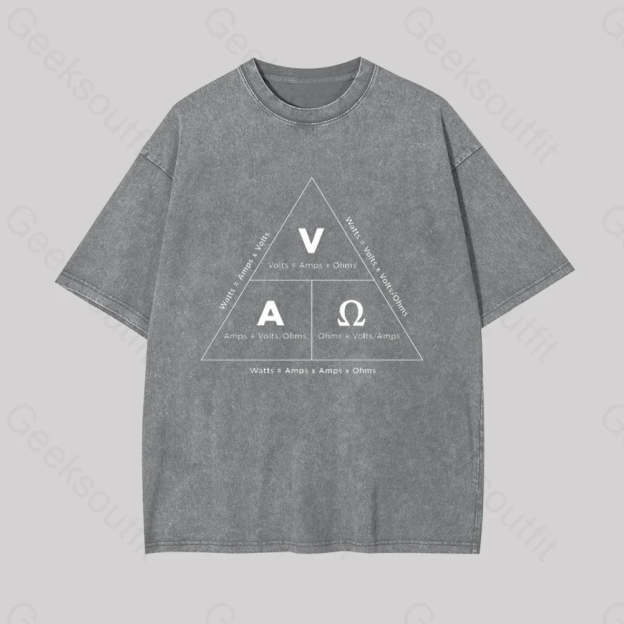 Retro Ohm?��s Law Geek Washed T-Shirt Grey / S