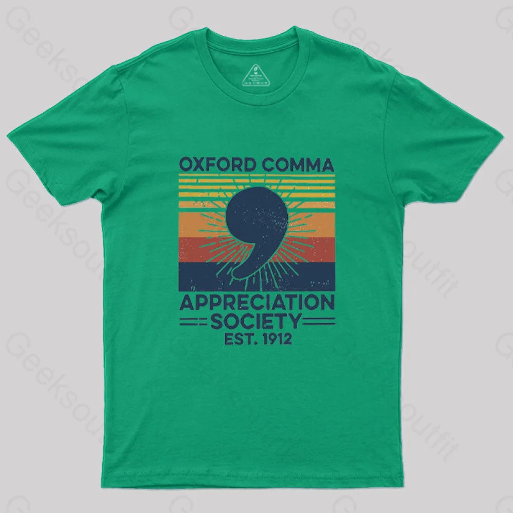 Retro Oxford Comma Appreciation Society T-Shirt Green / S
