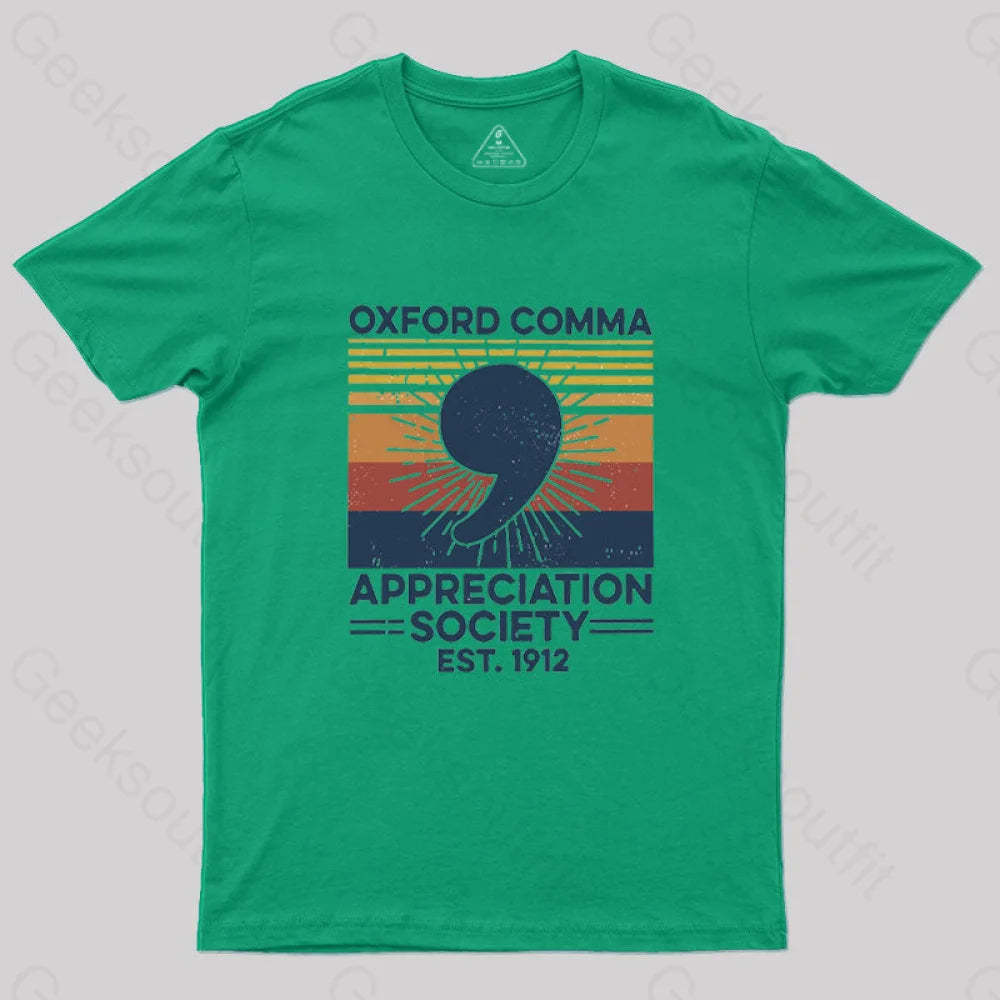 Retro Oxford Comma Appreciation Society T-Shirt Green / S