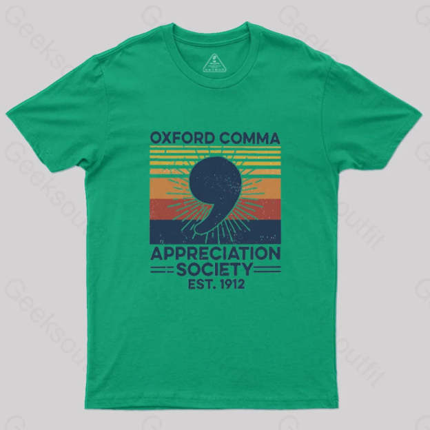 Retro Oxford Comma Appreciation Society T-Shirt Green / S