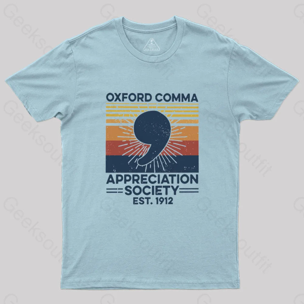 Retro Oxford Comma Appreciation Society T-Shirt Light Blue / S